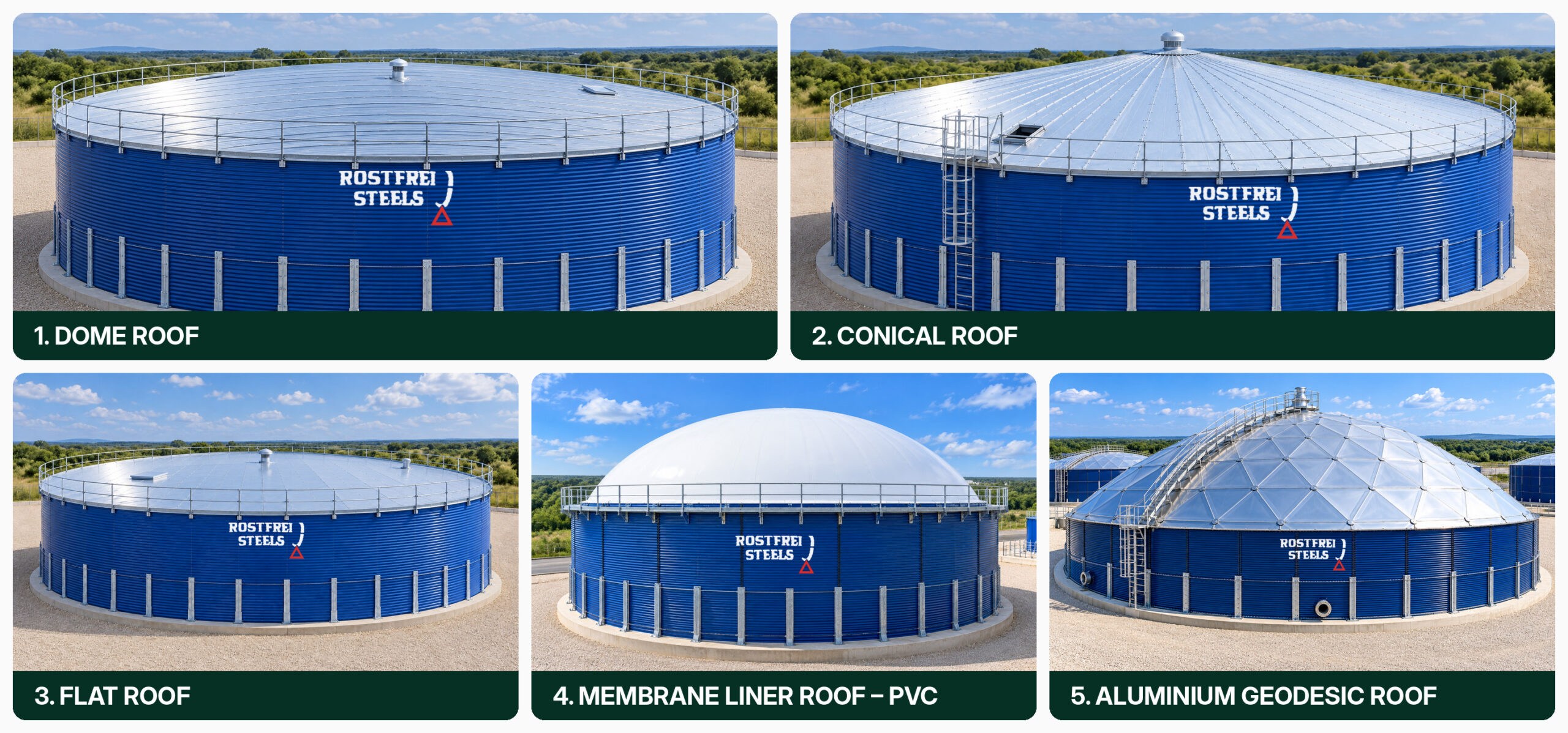 Types of Roofs Available for FBEC Tanks